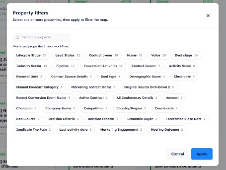 Property filters on a Workflow Map